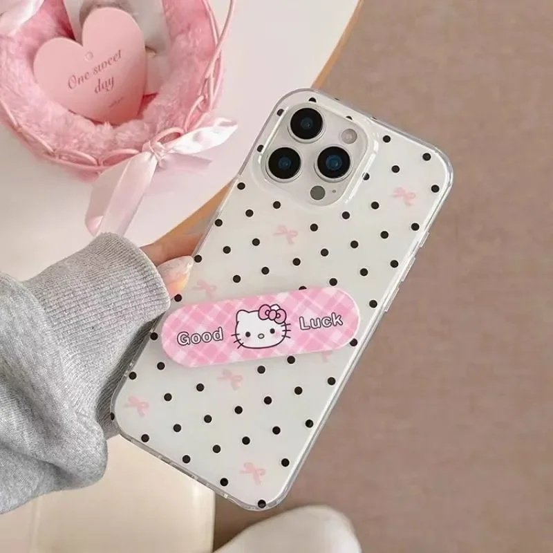 Full Screen Polka Dots Kawaii White Phone Case For iPhone 17AIR 16E 15 14 13 12 11 Pro Max 16 15 Plus Y2K Girl Bracket Cover