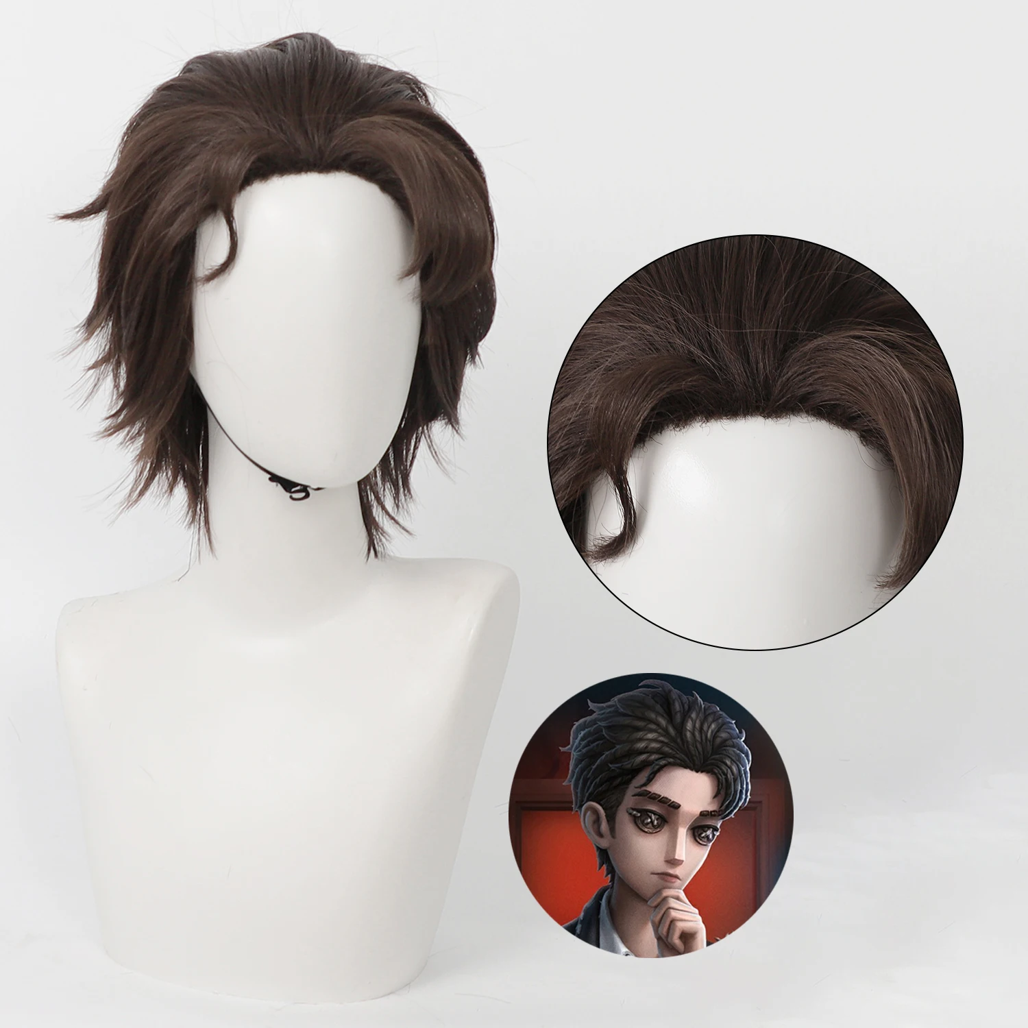 

Парик для косплея Identity V, аниме-парик Орфеус, короткий коричневый синтетический парик для ролевых игр с челкой и шапочкой для парика, для Хэллоуина и карнавала