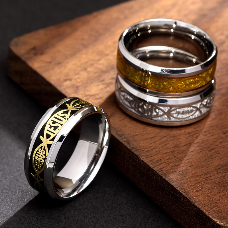 Jesus Letter 316L Stainless Steel Ring For Religious Christian Men Women Gift Jewelry Serenity Male Bible Cross Ring Wholesale