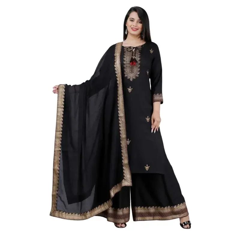 Damska pakistańska czarna Salwar Kameez Dupatta Palazzo Kurta uszyta garnitur