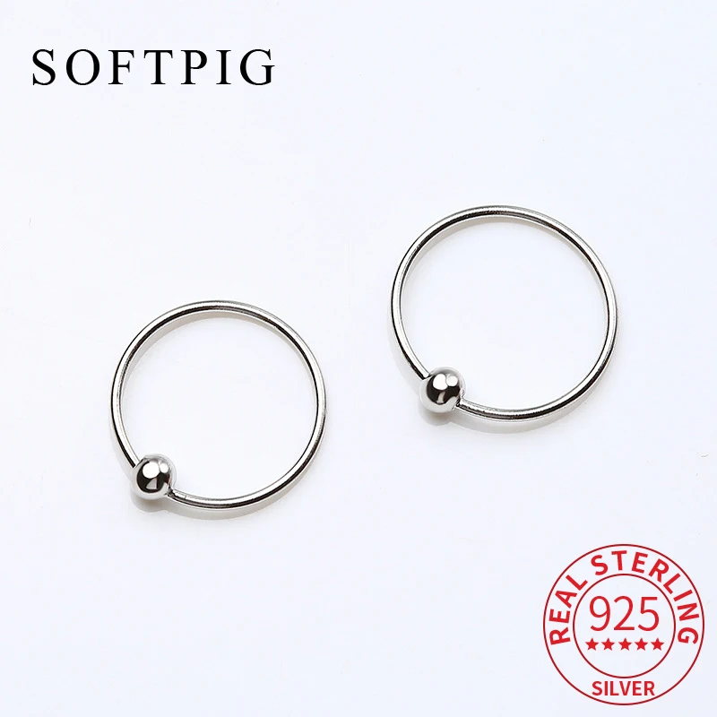 SOFTPIG orecchini a cerchio con perline rotonde geometriche minimaliste tre dimensioni per le donne compleanno vero argento Sterling 925 gioielleria