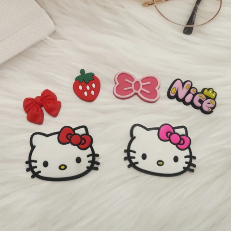 

10pcs Hello Kitty Accessories Cute Cartoon Anime Bow Soft Silicone Adhesive Decoration Mobile Phone Water Cup Slippers Wholesale