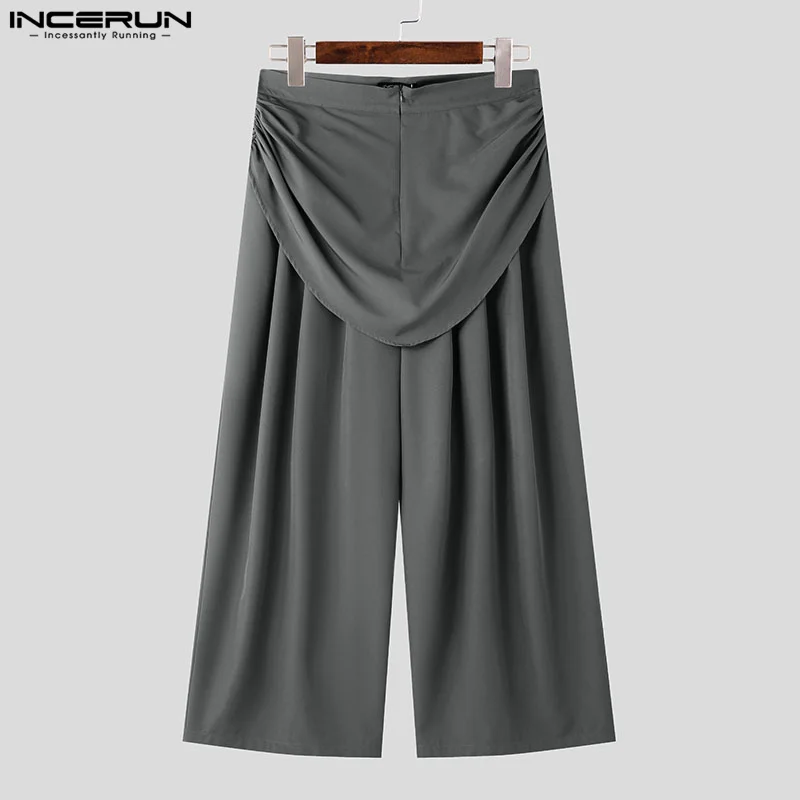 INCERUN 2024 American Style Pantalons Stylish New Men\'s Wide Leg Long Pant Casual Male Loose Pleated Solid Straight Leg Trousers