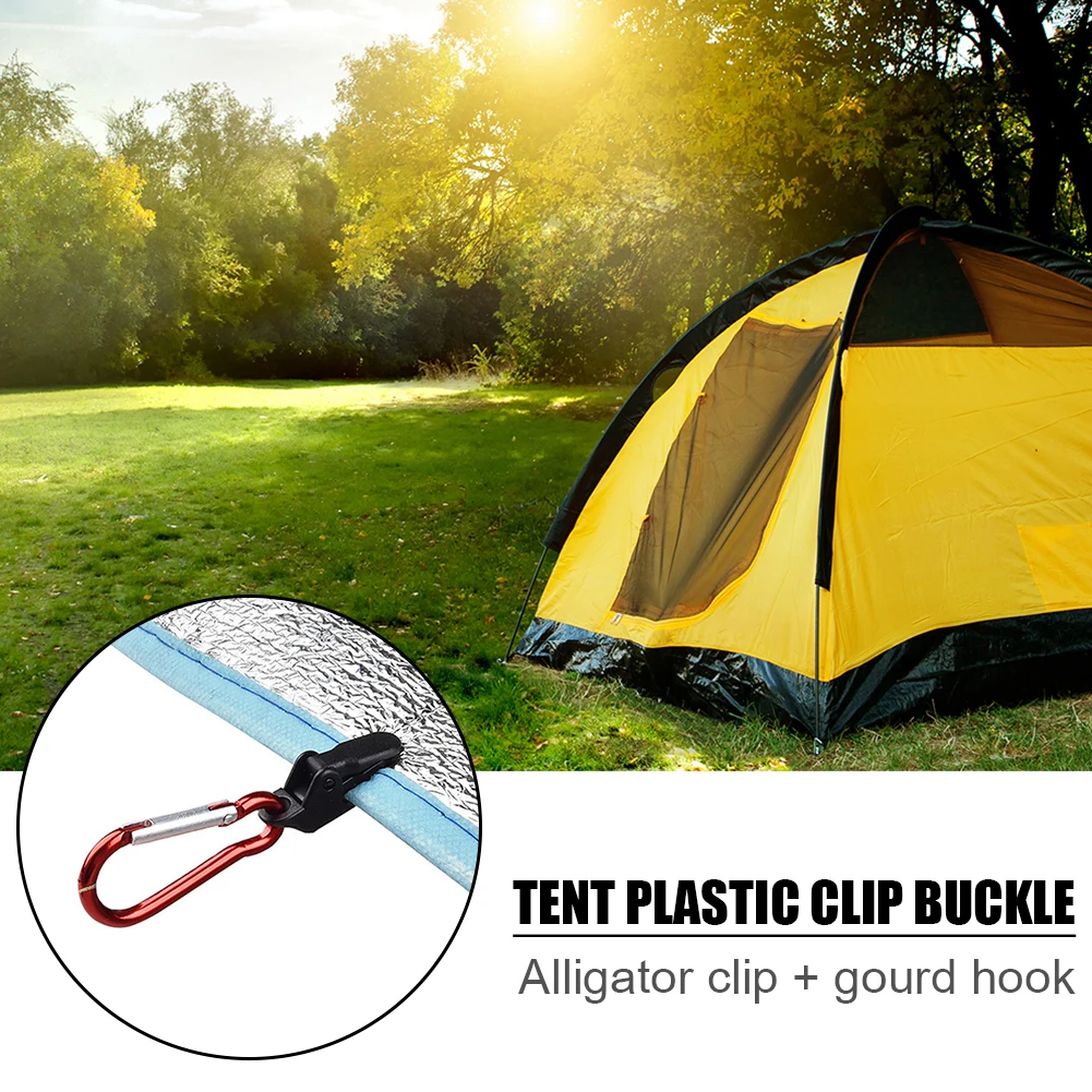 5PCS Windproof Clamp Portable Tent Awning Fixing Clamp Grip with Carabiner Hook Outdoor Hiking Camping Tarpaulin Wind Rope Clips