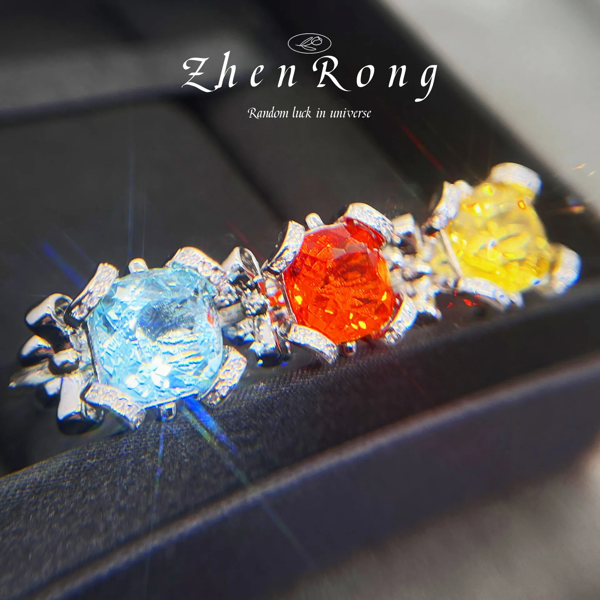 Superb Sparkling Ring, Large Carat Orange Zircon Purple Yellow Rainbow Bow Open Ring