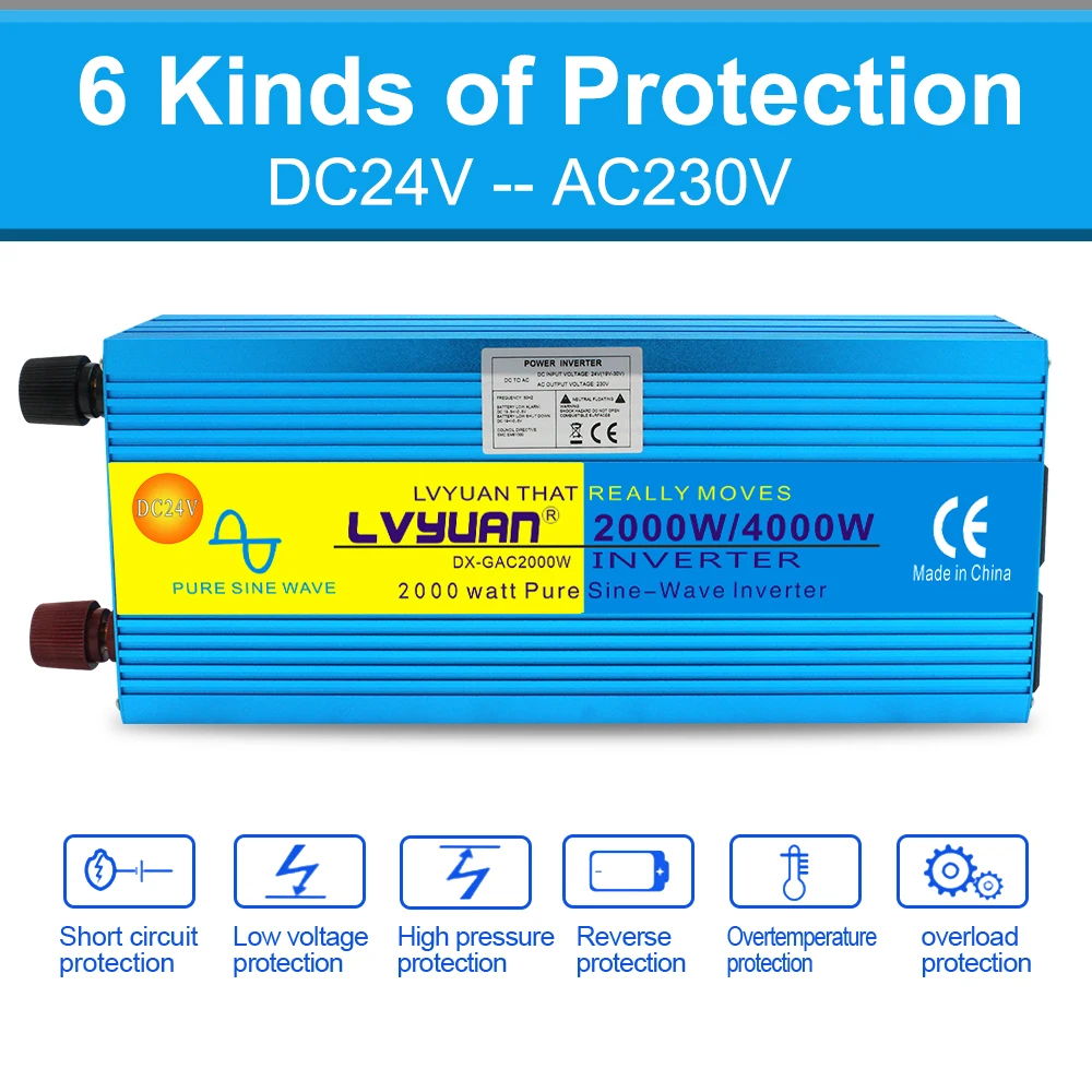 2KW Power Inverter 2000W Solar DC 12V to AC 220V USB Adapter Two Sockets LED Display Inverter/Charg Car Charger Invertor