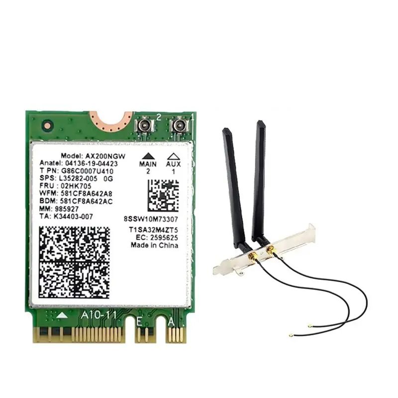 

Карта Wi-Fi 6 AX200NGW + антенна 8DBI, беспроводная сетевая карта, 2,4G/5Ghz, Bluetooth 5,2, Wi-Fi адаптер, 2974 Мбит/с, для Win10 11-ABIU