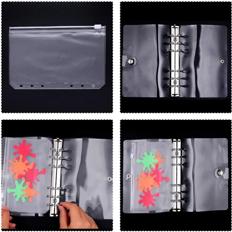10 ชิ้น A5 ขนาด Binder กระเป๋า 6 หลุม Clear PVC ซิป Binder กระเป๋าหลวมกระเป๋าซิปซอง 2 ชิ้น A5 Binder