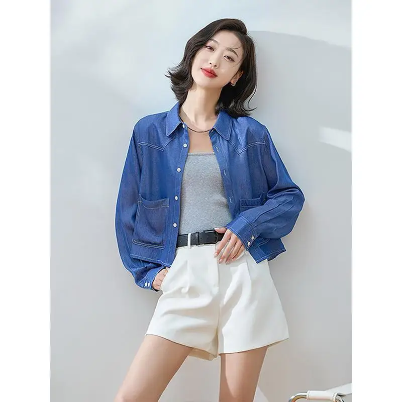 Young Style Street Casual Fashion Simplicity Versatile Vintage Jeans Pocket Solid Color Women\'s Shirt Jacket Autumn New 2024