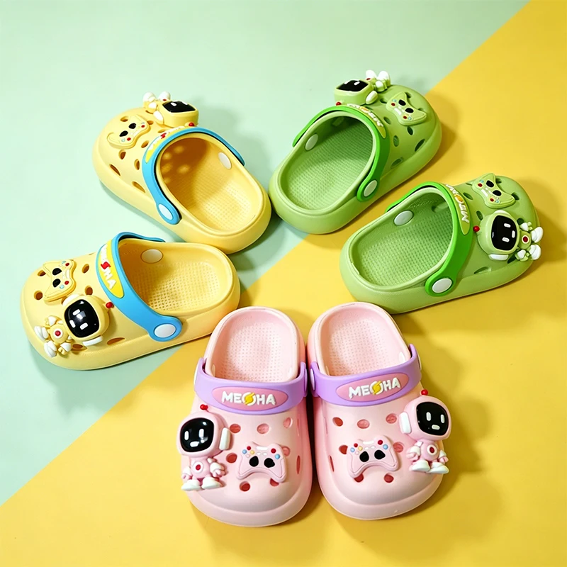 Kids Clogs with Astronaut & Game Controller Charms,Hollow Breathable Thick Sole Toddler Pool Beach Summer Casual Sandals