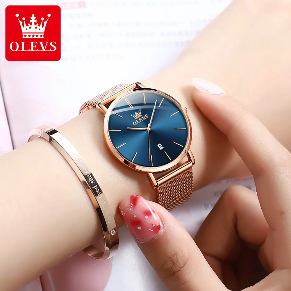 

OLEVS 5869 Original Brand Simple And Fresh Mesh Belt Quartz Automatic Date Waterproof Luminous Women's Watch