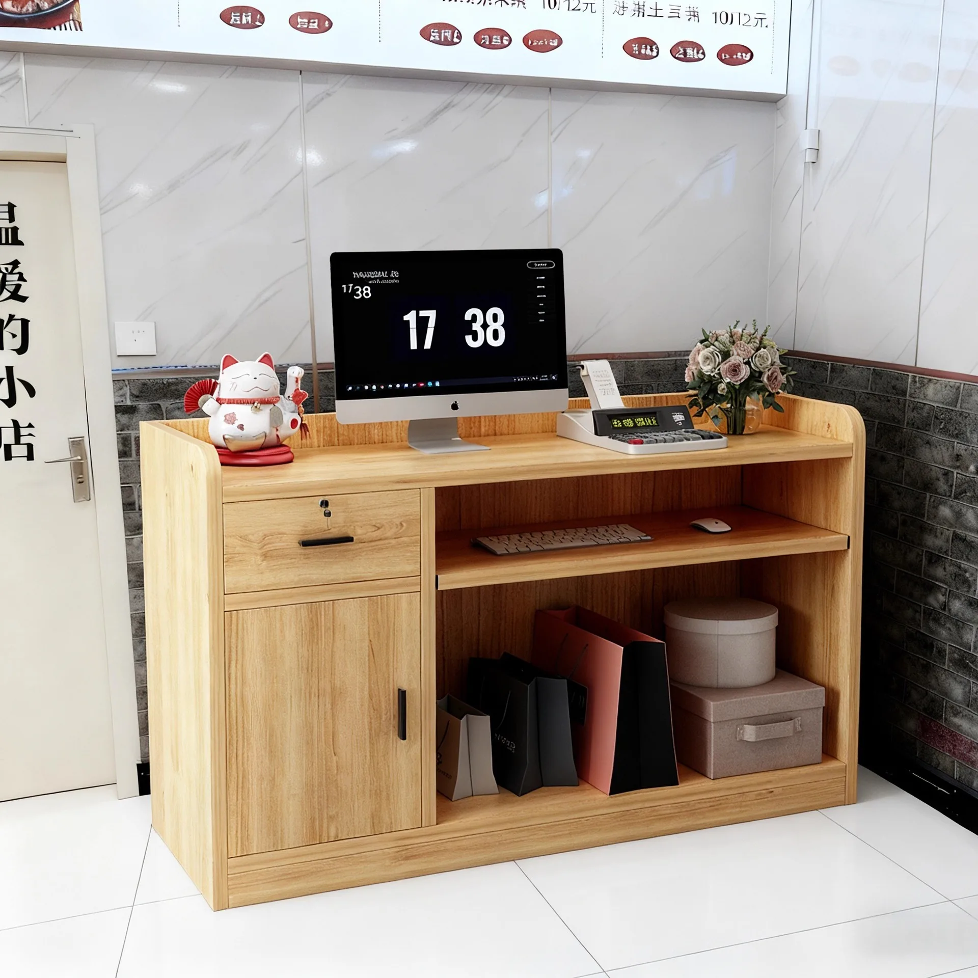 

Checkout page Small simple modern convenience store Milk tea shop reception desk