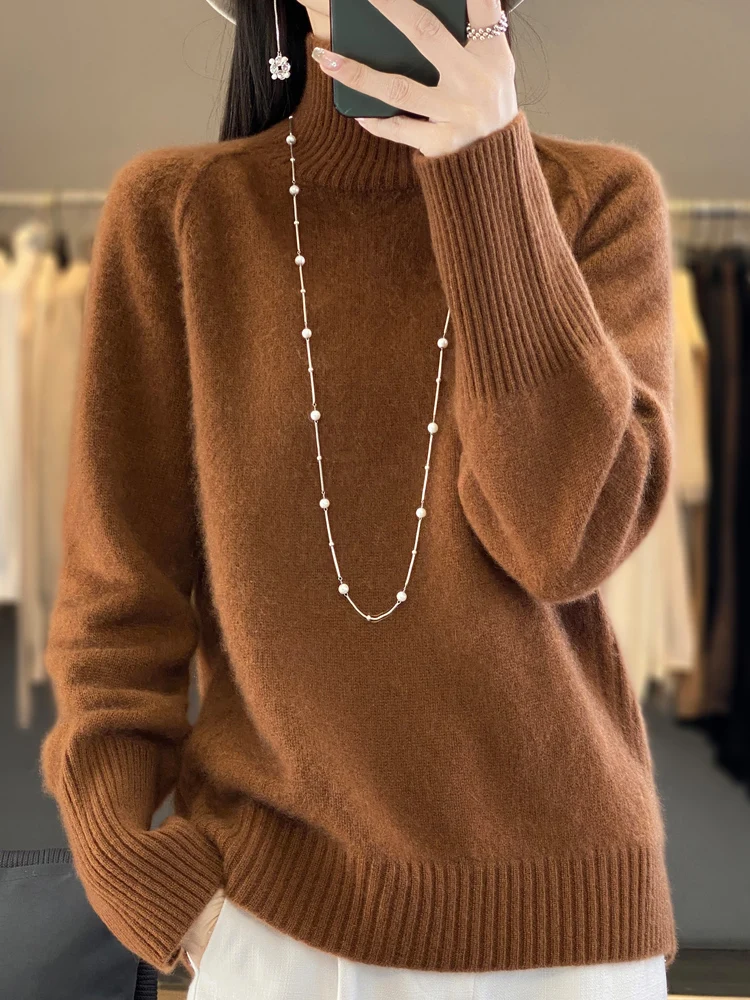 

Autumn Winter Women Cashmere Sweater 100% Merino Wool Knitted Pullover Half-Turtleneck Thick Knitwear Female Soft Fashion Top