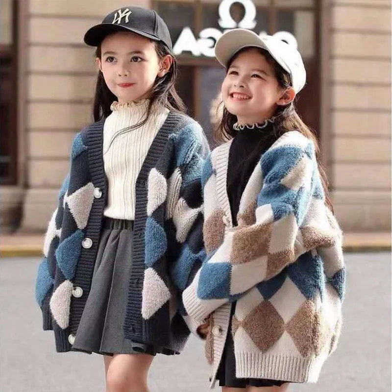 2024 Girl Baby Cartoon Printed Sweater Cardigan Coat Girls Kids Sweaters Jacket Children winter Coats Clothes