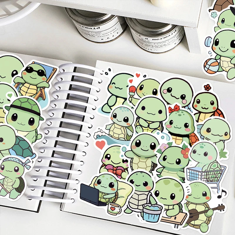 50 PCS Cute Cartoon Animal Stickers Little Turtle Stickers Kids Guitar Fridge Laptop Sticker Student Study Diary Mark Stickers