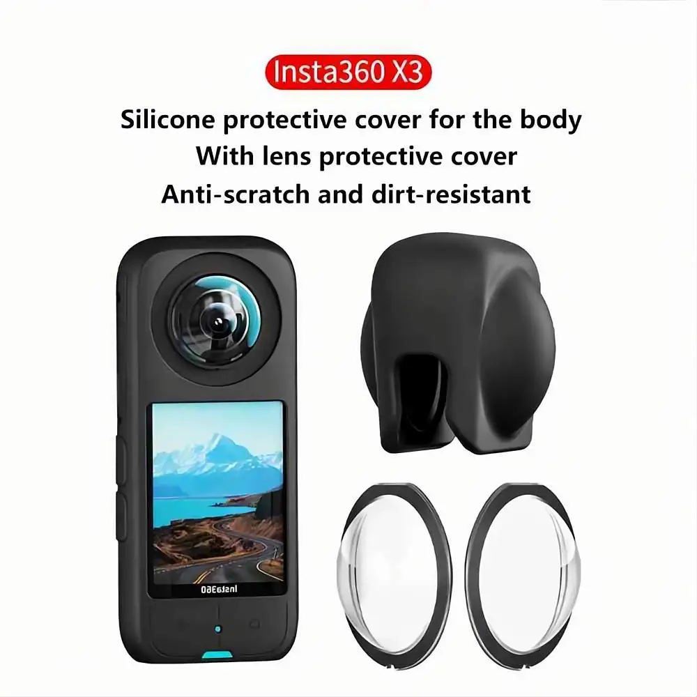 

Silicone Cover Case Fit for Insta360 X3 Panoramic Action Camera Precise 1:1 Real Machine Cover Anti-scratch Lens Protective