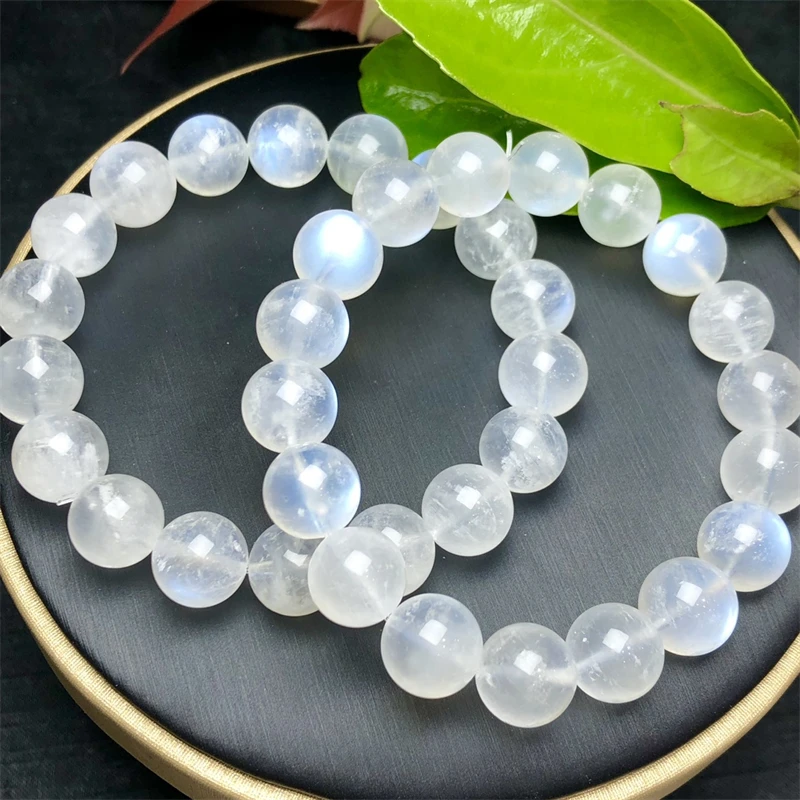 Natural Blue Moon Stone Bracelet Women Fashion Crystal Round Beads Lovers Strand Bangles Jewelry 1pcs 8/11/12MM