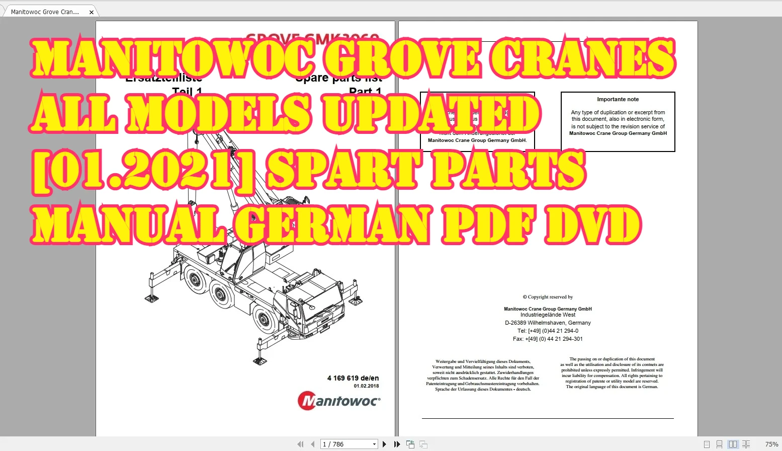 AutoDVD Manitowoc Grove Cranes All Models Updated [01.2021] Spart Parts Manual German PDF DVD