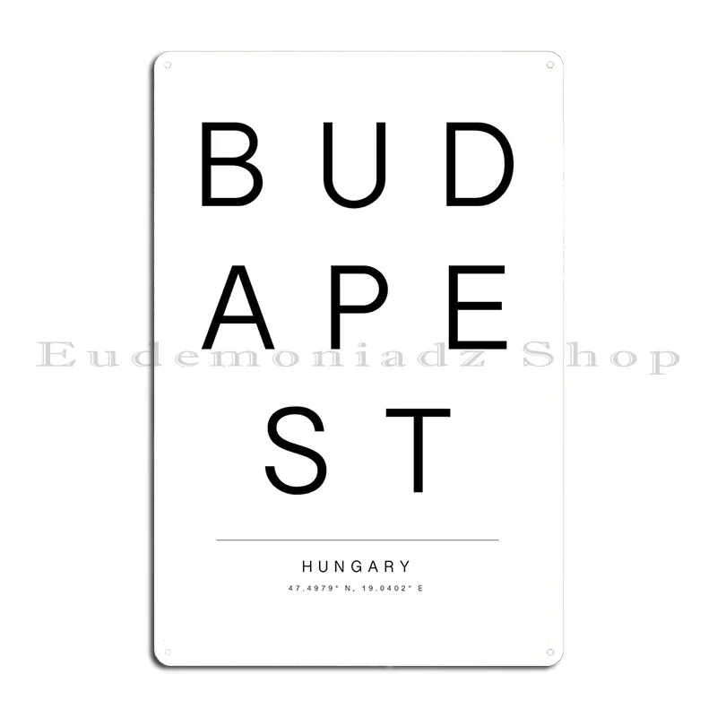Typography Print Budapest Metal Sign PaintingClub Garage Party Plates Printed Tin Sign Poster