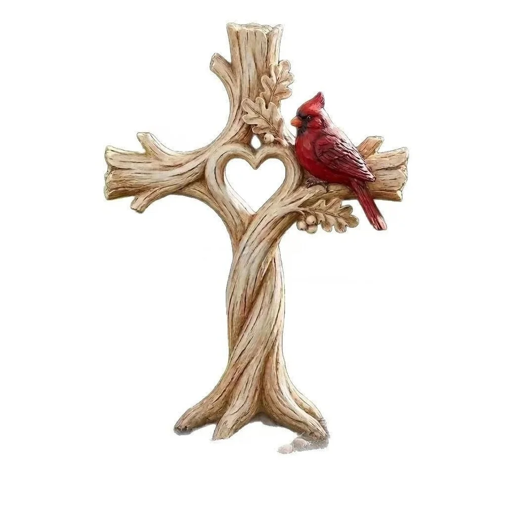 Vintage Hand‑Carved Wooden Wall Decor Pine Wood Craft With Red Bird Figure Rustic Hanging Ornament For Home Indoor Wall Decor