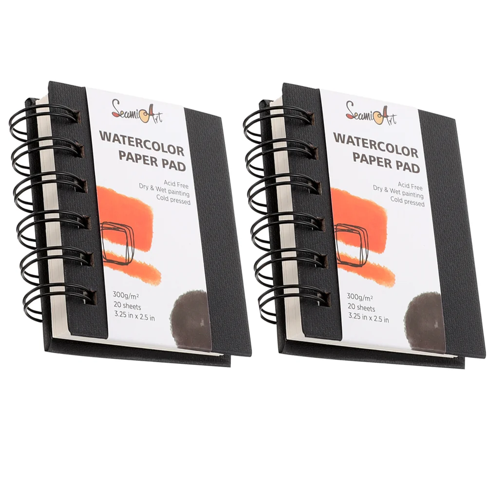 2 Pcs Watercolor Drawing Book on Wood Pulp Paper Gouache Marker (small Size) 2pcs Note Pads Sketch Coil Student Painting