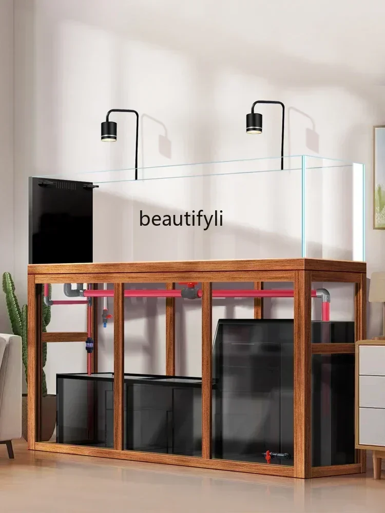 

35Extremely narrow overflow stream tank ultra-white professional grade aquatic tank living room light luxury bottom filter