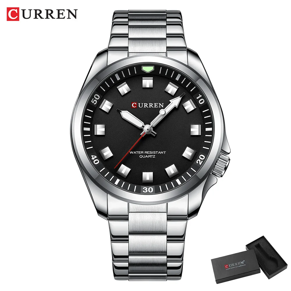 CURREN Modische, brandneue Uhren für Herren, klassisch, schlicht, Business-Armbanduhr mit Quarz-Edelstahlband und leuchtenden Zeigern
