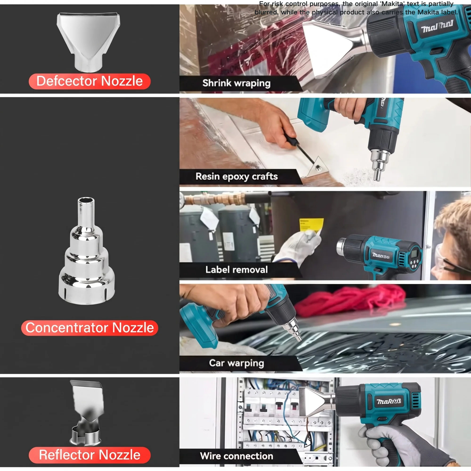 Makita 18V Hot Air Baking Gun Tools Cordless Heat Gun Air Dryer For Soldering Max 550°C Shrink Film Wireless Rechargeable DHG181