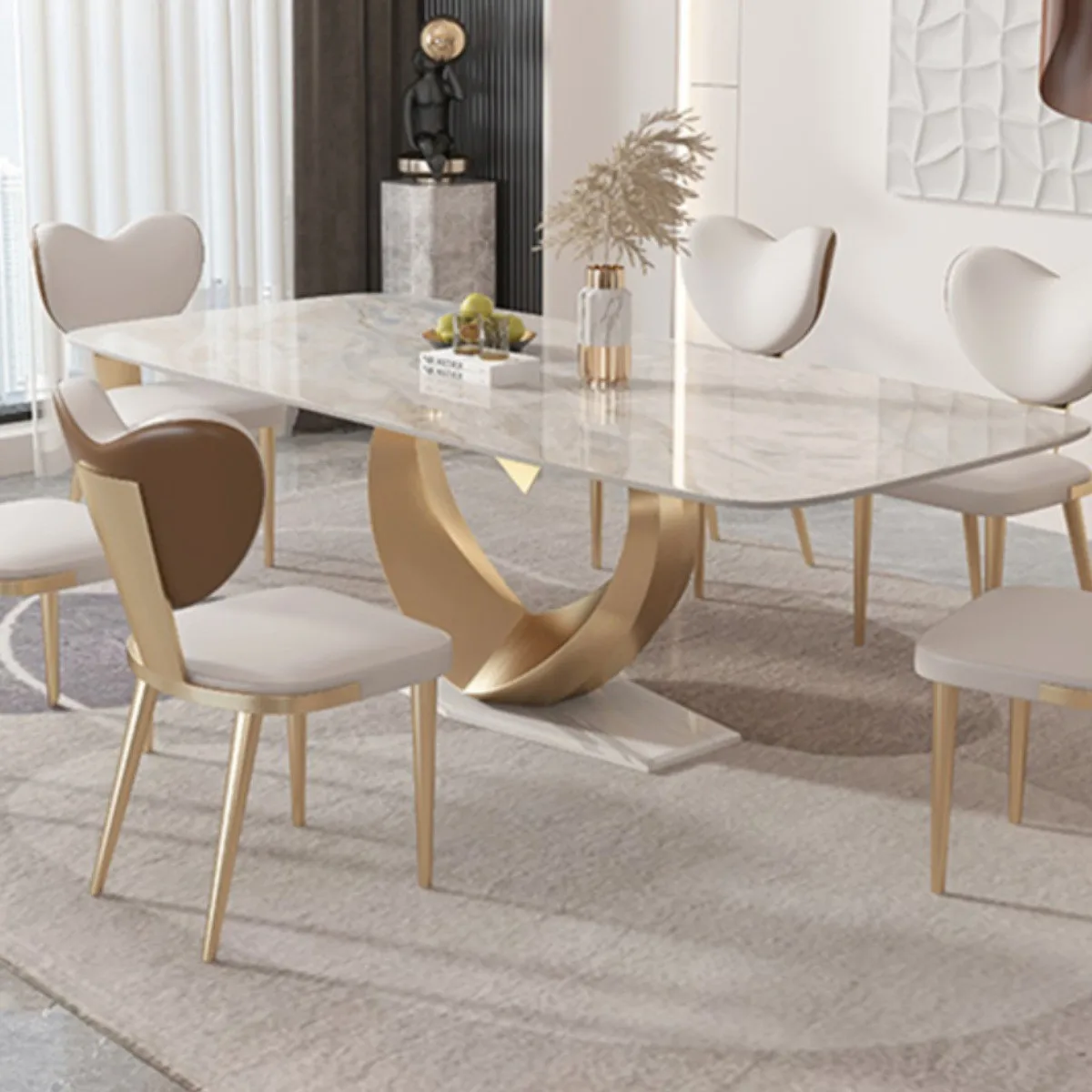 Small apartment rectangular high-end simple household stainless steel Italian light luxury imported glossy slate dining table an