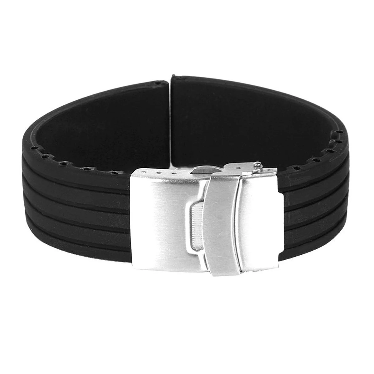 

20mm Waterproof Silicone Watch Band Diving Straps Black Elastic Mens 7 5 Inch Stainless Steel Clasp Quick Release Sports