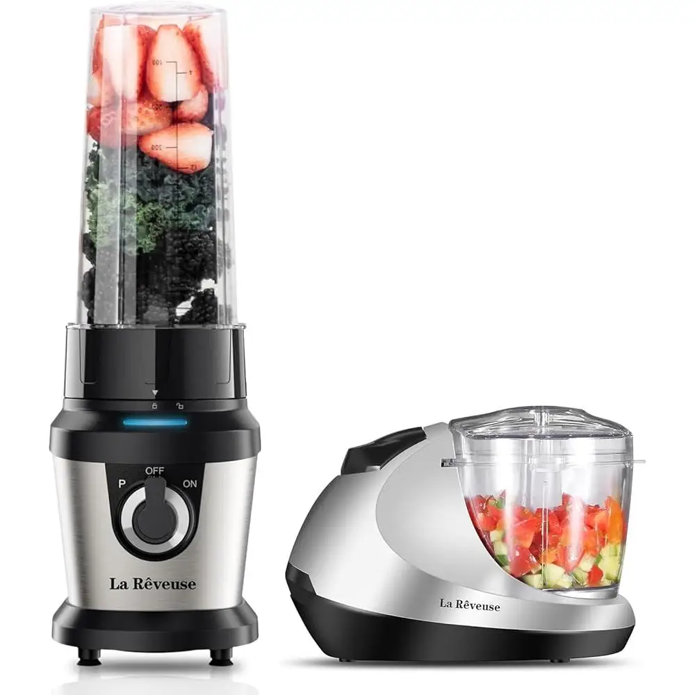 Powerful 400W Smoothie Blender Mini Food Chopper Set 2 Bottles One-Touch Pulse Control BPA-Free Great Travel Home Office