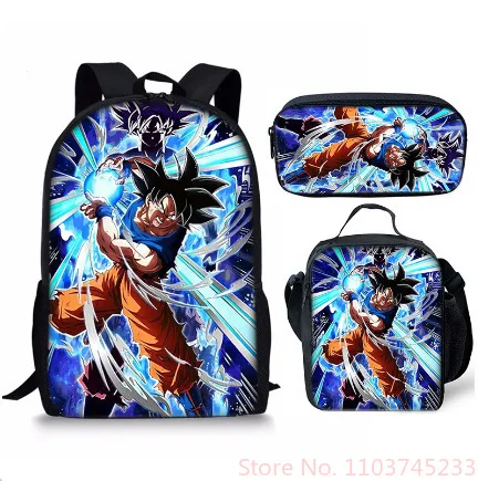 Hot Dragon Ball Z Anime Figure Backpack Cartoon Super Saiyan Figure Goku Student Bag Pen Case Lunch Box Bag Teenagers Boys Gifts