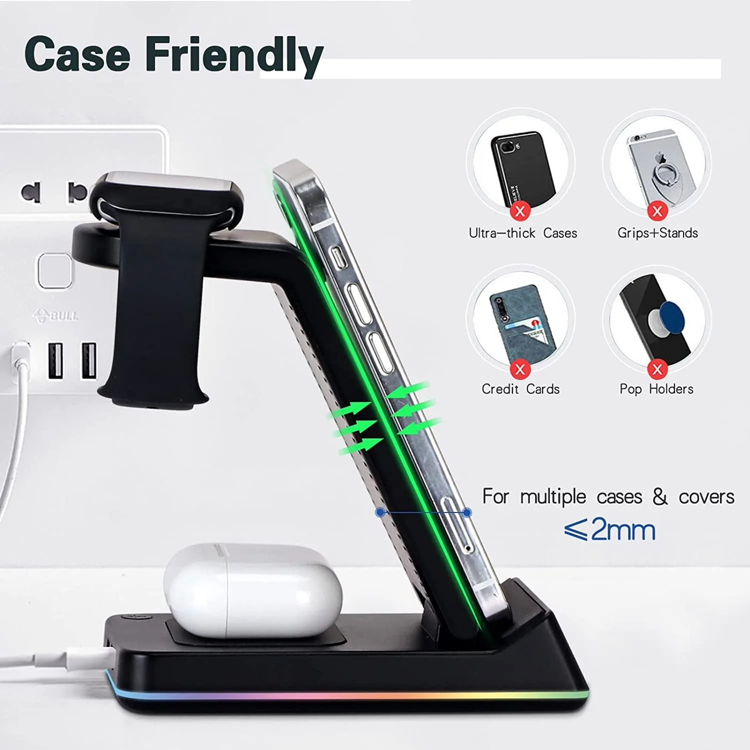 15W 5 Trong 1 Đế Sạc Không Dây Đồng Hồ Miếng Lót Cho iPhone 14 13 12 11 8 Đế Sạc Không Dây Dành Cho đồng Hồ Apple 8 7 6 SE AirPods Pro 2