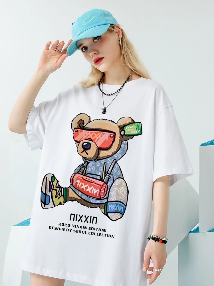 

Fashion Show Plush Bear Kawaii Female T Shirt High Quality Brand Clothes Harajuku Oversize T Shirts Street Summer Cotton Clothes