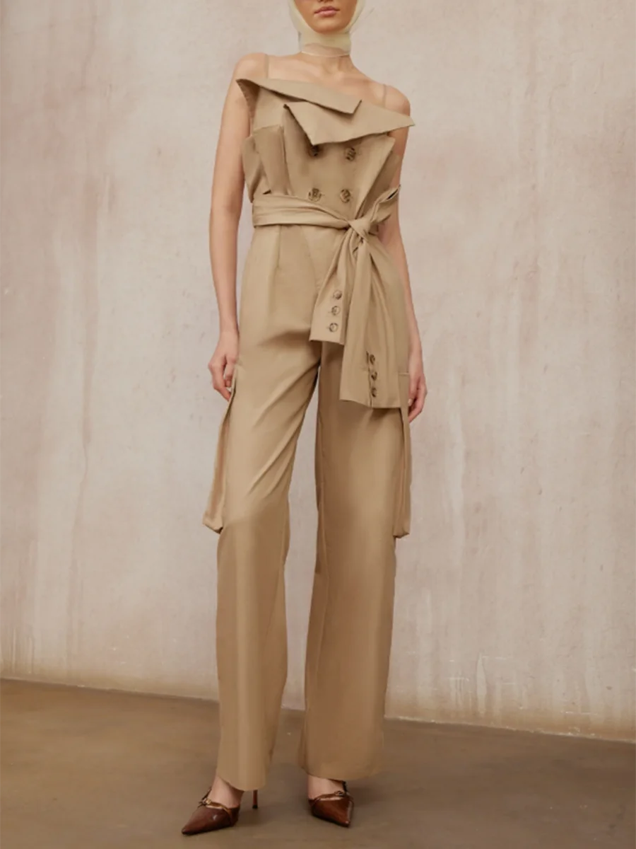 Kombinezony damskie VGH, casualowe, wyszczuplające, jednolite, bez ramiączek, bez rękawów, z wysokim stanem, łączone, sznurowane, designerskie, moda damska.