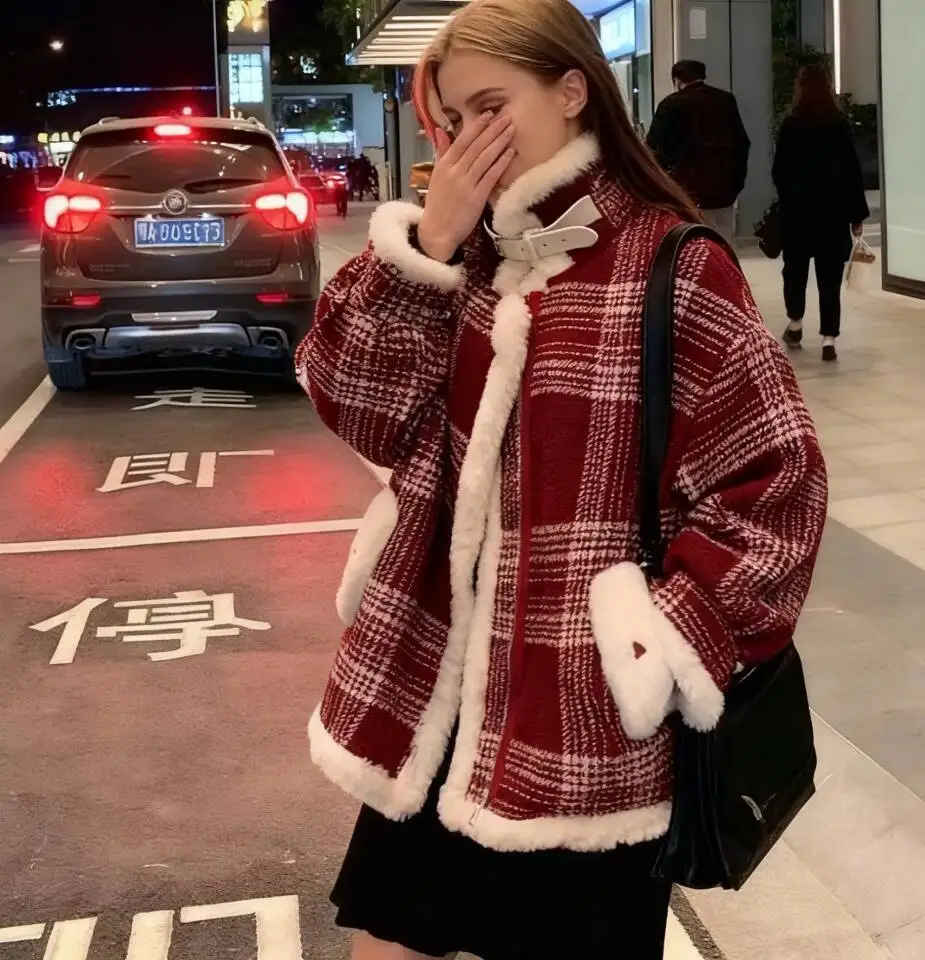 

Wool Blend Coats Womens Woolen Coat A Line Winter Fleece-Lined Patchwork Buttoned Ribbed Balloon Sleeve Over-Knee Modern Chic OL