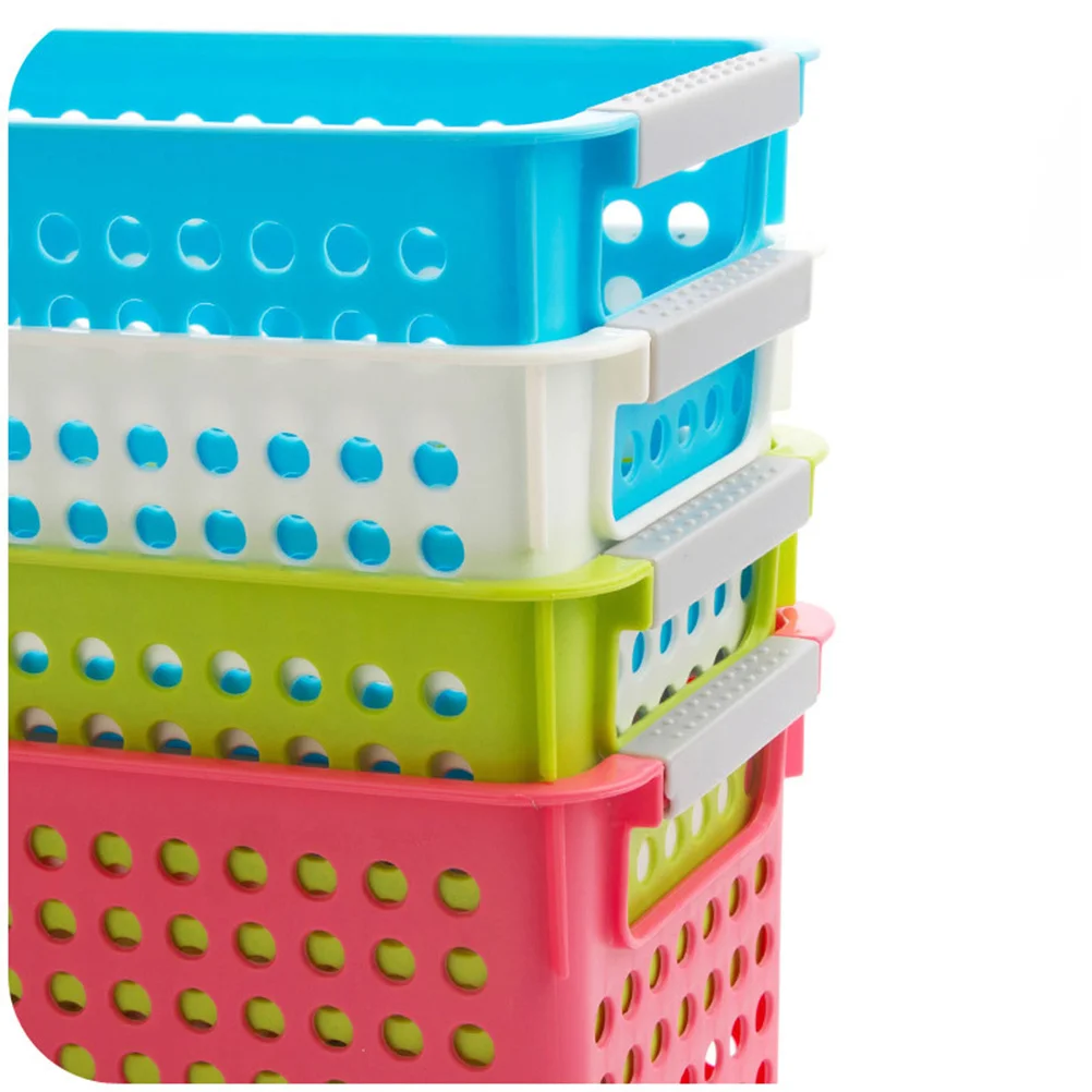 

Plastic Storage Basket with Handles Large Capacity Home Organizer for Books Snacks Seasonings Milk Desktop Office Use White Mini