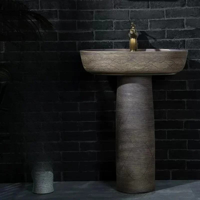 Retro column basin, column type washbasin, ceramic wash basin, courtyard balcony, art pillar basin, outdoor wash basin