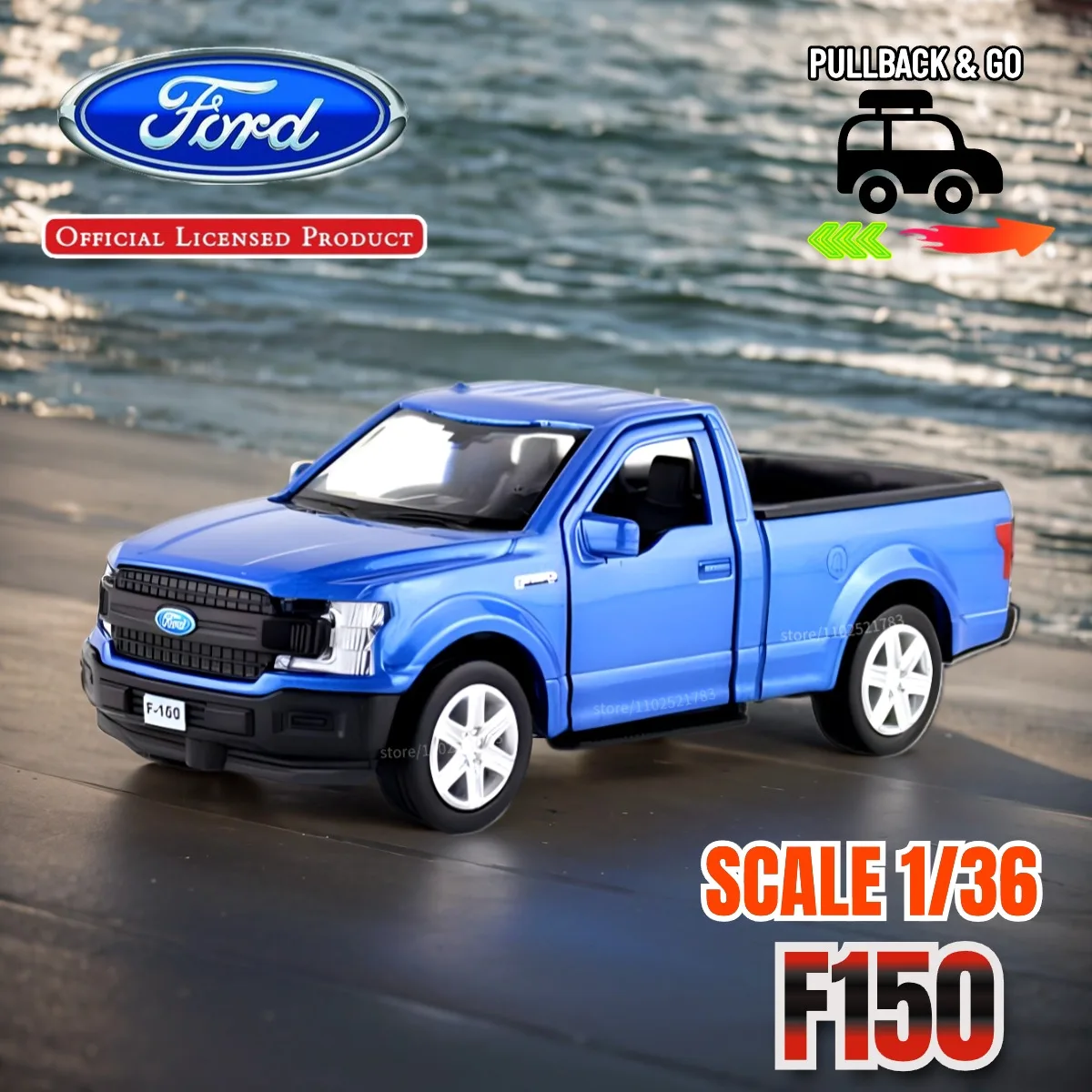 1:36 Car Model Ford F150 Pickup Truck Scale Metal Diecast Replica Home Office Miniature Art Vehicle Hobby Decoration Kid Boy Toy