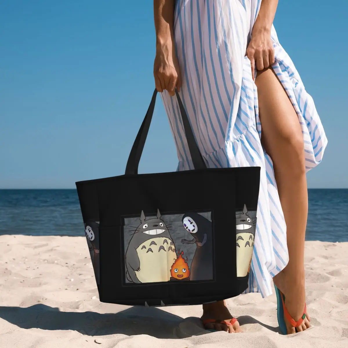 Three Ghibli Friends Beach Tote Bag Sport Gym Yoga Duffle Large Tote Bag Women Travel Bag Fitness bag