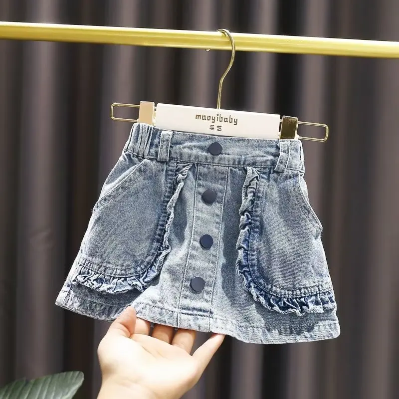 Jupe en jean plissée pour bébé fille, vêtements de printemps, été, décontracté, nouveau, 2, 4, 6, 7 T, 2023