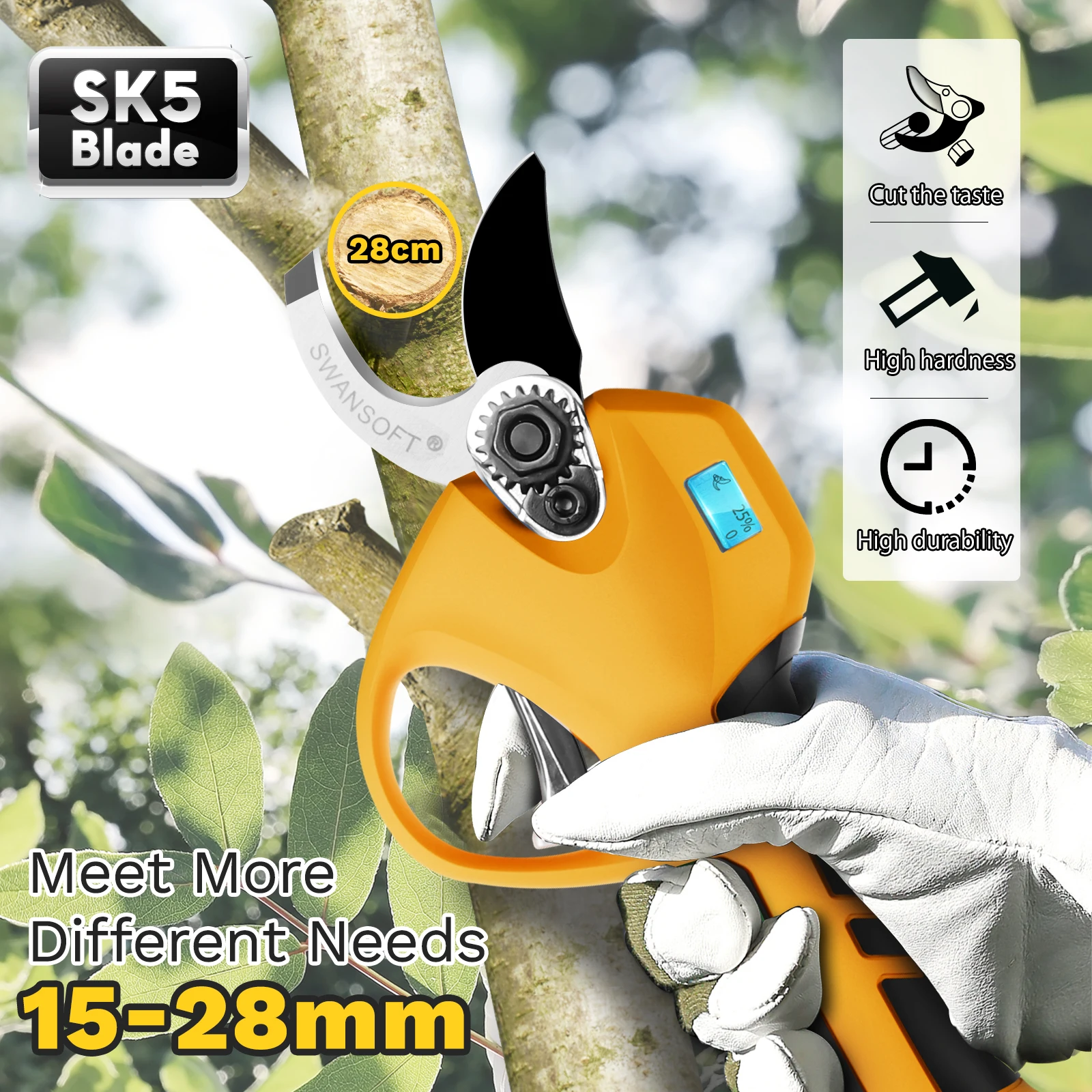 

Swansoft 28mm PRU-28 cordless electric pruning shear progressive cutting pruning shears pruners with 2AH battery