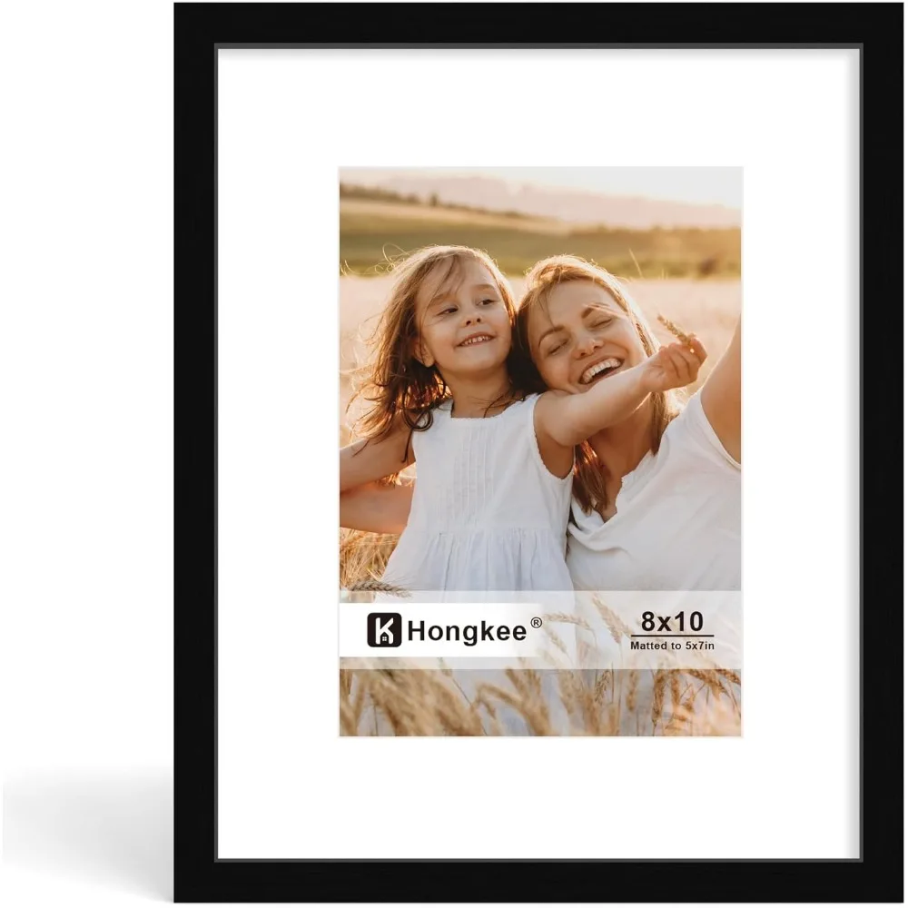 

Real Wood 8x10 Frame with Glass Displays 5x7 with Mat or Full 8x10 Without Mat Wall or Table Black