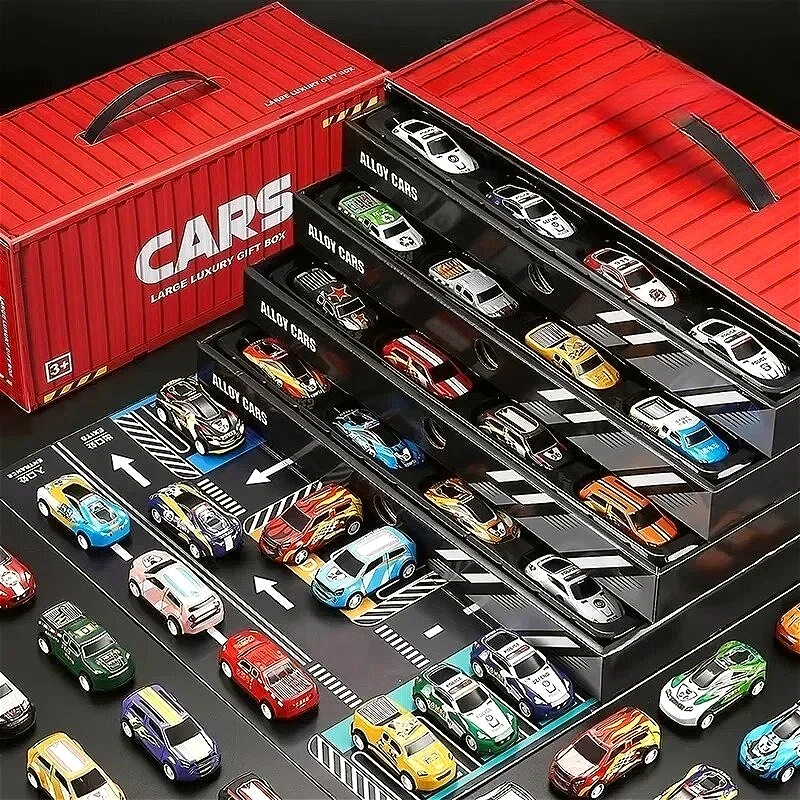 Legierungs-Automodell Spielzeugauto für Kinder Jungen Rückzieh-Rennset Geschenkbox Baby Geburtstagsgeschenk Auto Spielzeugautos Spielzeug für Jungen Automodell