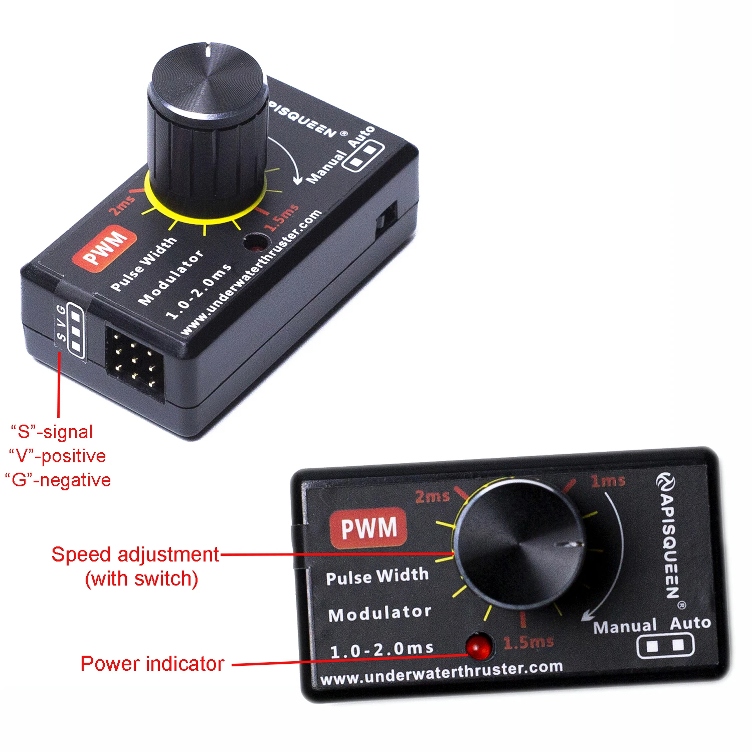 1-2MS pokrętło kontrola prędkości PWM Modulator szerokości Pluse może łączyć linie sygnałowe ESC, aby kontrolować podwodne stery strumieniowe