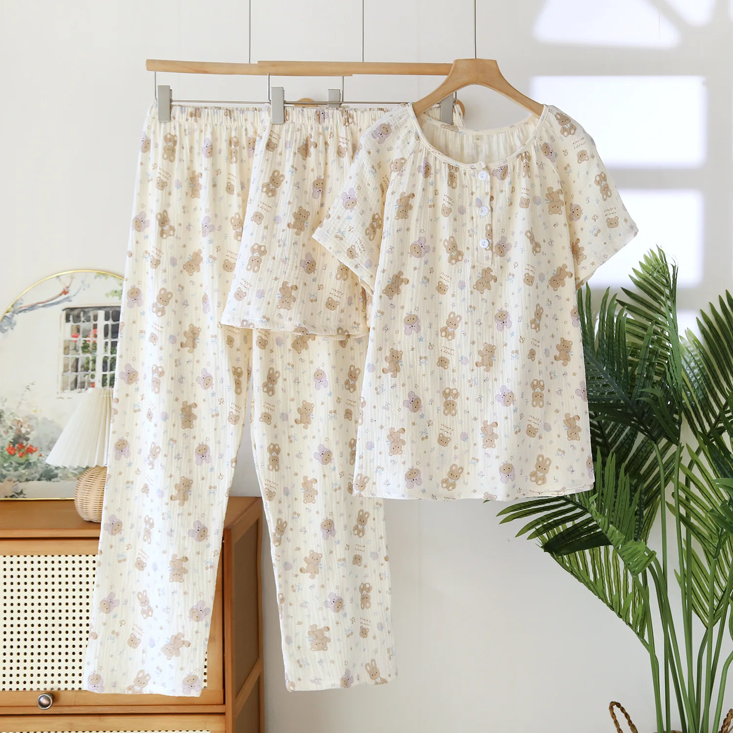

Wholesale & Retail 3pcs Pajamas Women's Short-sleeved Trousers Cotton Large-size Loungewear Summer 2025