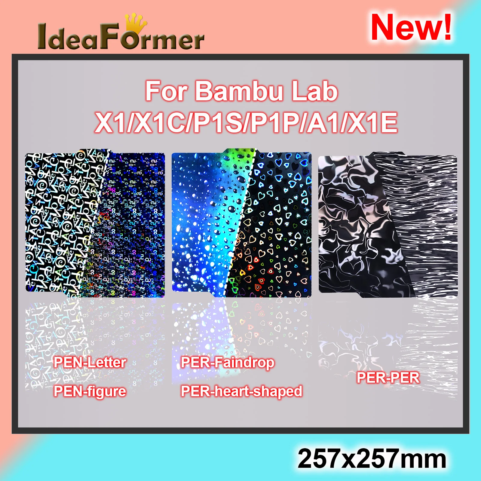 

Для Bambu Lab P1p Bambulab P1s модернизация PEH-raindrop сборная пластина 257x257 Bambu Lab A1 Bambulabs X1 углеродная сталь