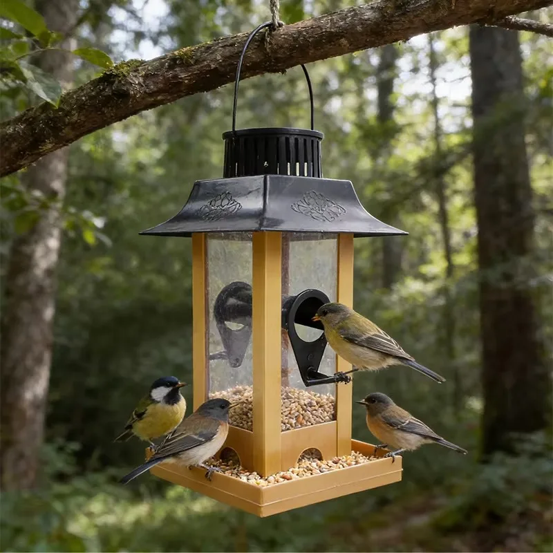 Semi-Automatic Outdoor Bird Feeder, Anti-Spill Waterproof Hanging Feeding Station for Balcony & Courtyard