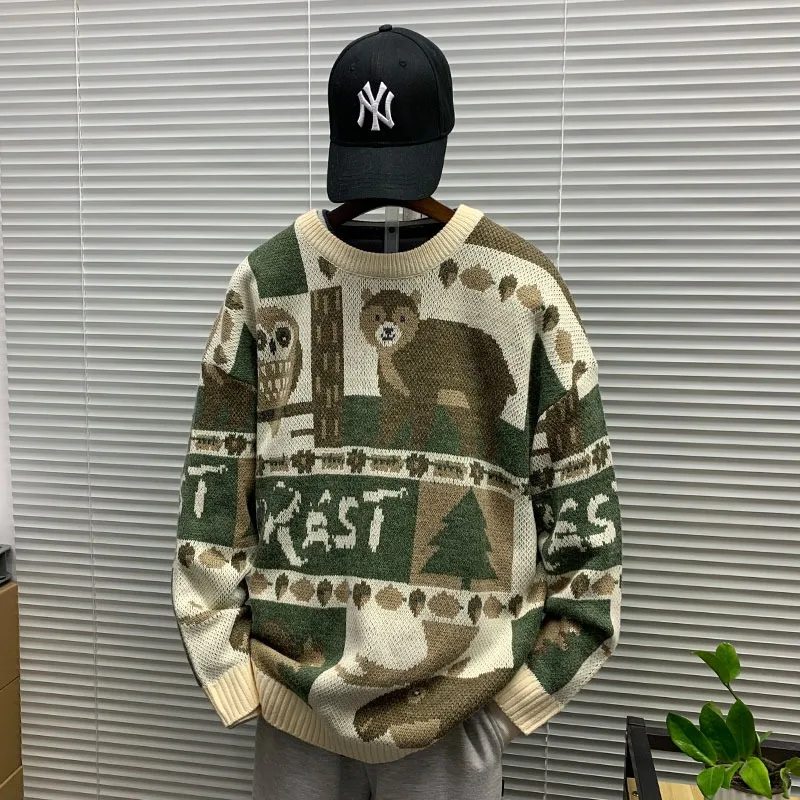 

Men's Winter Thiened Knitted Sweater round Ne Loose Fit Faionable Korean Sle Versatile Casual Long Sve Polyester F...