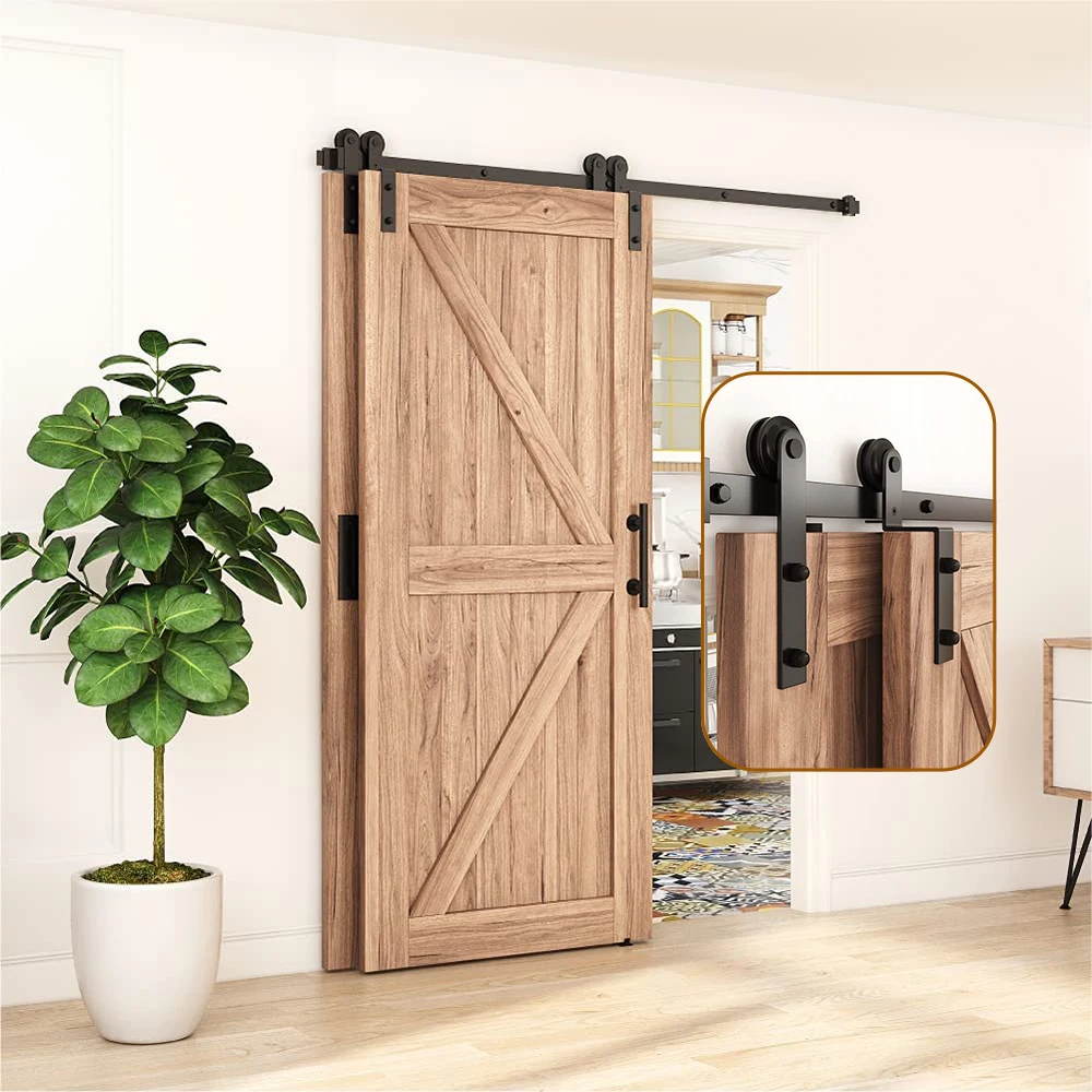 Imagem -02 - Eu-em Forma de Bypass Deslizante Porta do Celeiro Kit de Ferragem Porta Dupla Trilha Dobrado Gancho Sistema 4-9.6ft